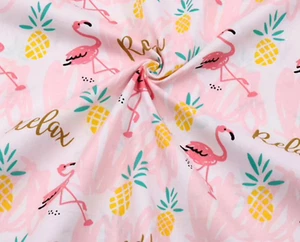 Pink Flamingo Cotton Fabric / 62" Wide / 100% Cotton / Tropical Fabric / Pastel - Picture 1 of 3