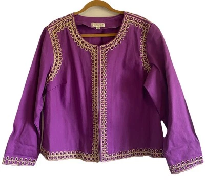 Victor Costa Jacket Style Shirt Purple Embroidered 1X Foto 1 de 4
