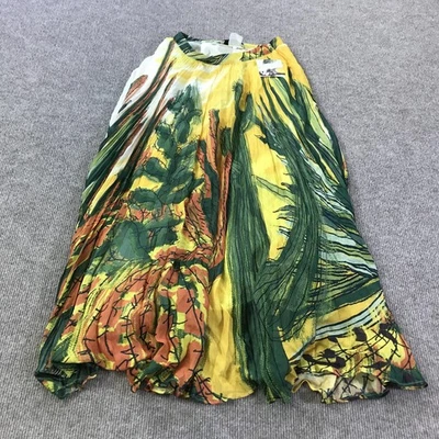 Elle Sasson Skirt Womens Medium Yellow Green Koa Pleated Silk Tropical - Image 1 of 4