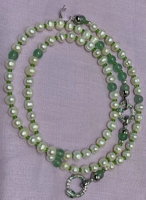 Halskette Und Armband, Echte Perlen, Jade, Vario, Transformer, Unikat - Bild 1 von 4