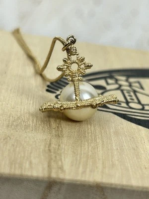 Vintage Vivienne Westwood Pearl Orb Pendant Necklace Gold - Image 1 of 4