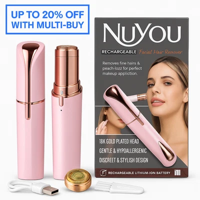 JML NuYou Rechargeable Facial Hair Remover Trimmer – 18K Gold Head Pink USB - Image 1 of 3