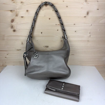 Brighton Pewter/Taupe Leather Hobo Barbados Bag & Wallet Braided Strap F670710 - Image 1 of 4
