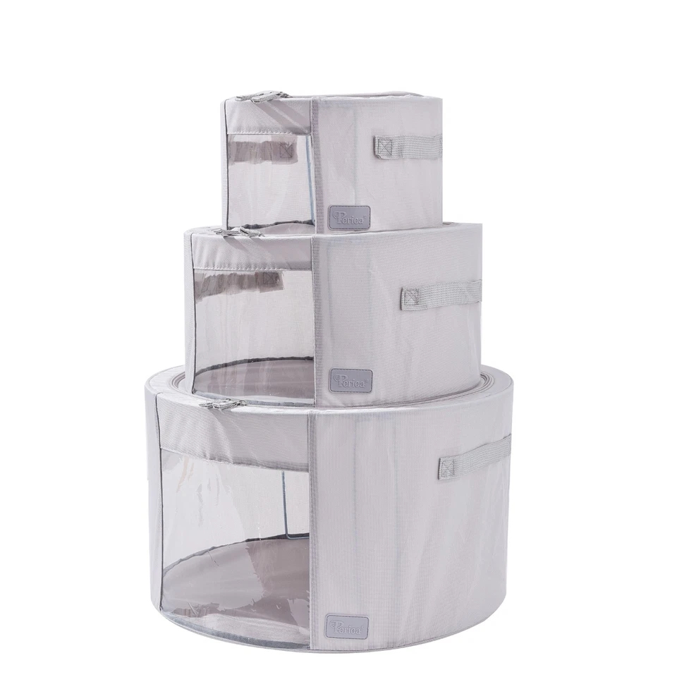 Periea Abby Round Canvas Home Storage Boxes with Zip Lids & Folding Steel Frames - Image 1 of 4
