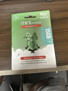 Mint Mobile Sim Card 3 Month Plan 15 GB Unlimited Talk & Text Cleverness Kit New - Zdjęcie 1 z 1