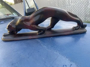 Vintage MCM  Stalking Panther 18” x6”  Ceramic Red Black LAVA Color Very Unique - Picture 1 of 10