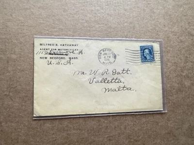 US 1925 Cover to Malta +Solo Franking #335 +Motorcycle Agent +Rare Destination - Image 1 of 3