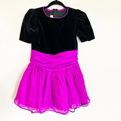 Bonnie Jean Dress Girls 10 Black Purple Velour Pleated Party Holiday USA - Image 1 of 4