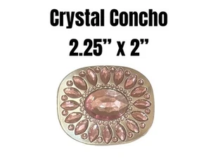 Western Belt Concho Silver Tone Oval Shape W/Rose Color Crystals 2.25” X 2” - Picture 1 of 4