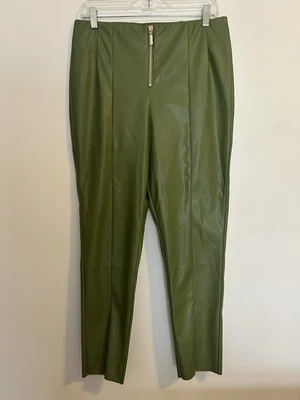 Alexia Admor Green Faux Vegan Leather Front Zipper Pant Size 12 - Image 1 of 4