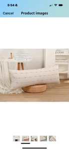 Long Lumbar Throw Pillow Cover 14x36,Stripe Pattern Cotton Gray Boho Extra Long - Picture 1 of 5