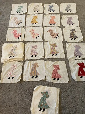 Lot Of 37 Antique Vintage SUNBONNET SUE Quilt Blocks Hand sewn 11” Squares - Image 1 of 4