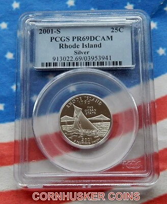 2003-S RHODE ISLAND SILVER WASHINGTON QUARTER PCGS PR69DCAM ~ DEEP MIRRORS - Image 1 of 2