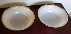 2 NEW 8-1/4" FIRE KING MILK GLASS SWIRL WITH GOLD SERVING BOWLS - Picture 1 of 2