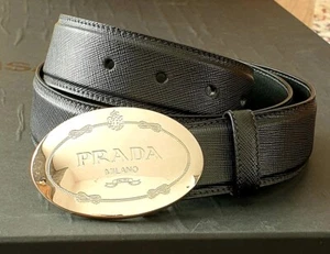 PRADA schwarzer Leder Damen Gürtel mit Logo oval  Schnalle 90/36 - Bild 1 von 19