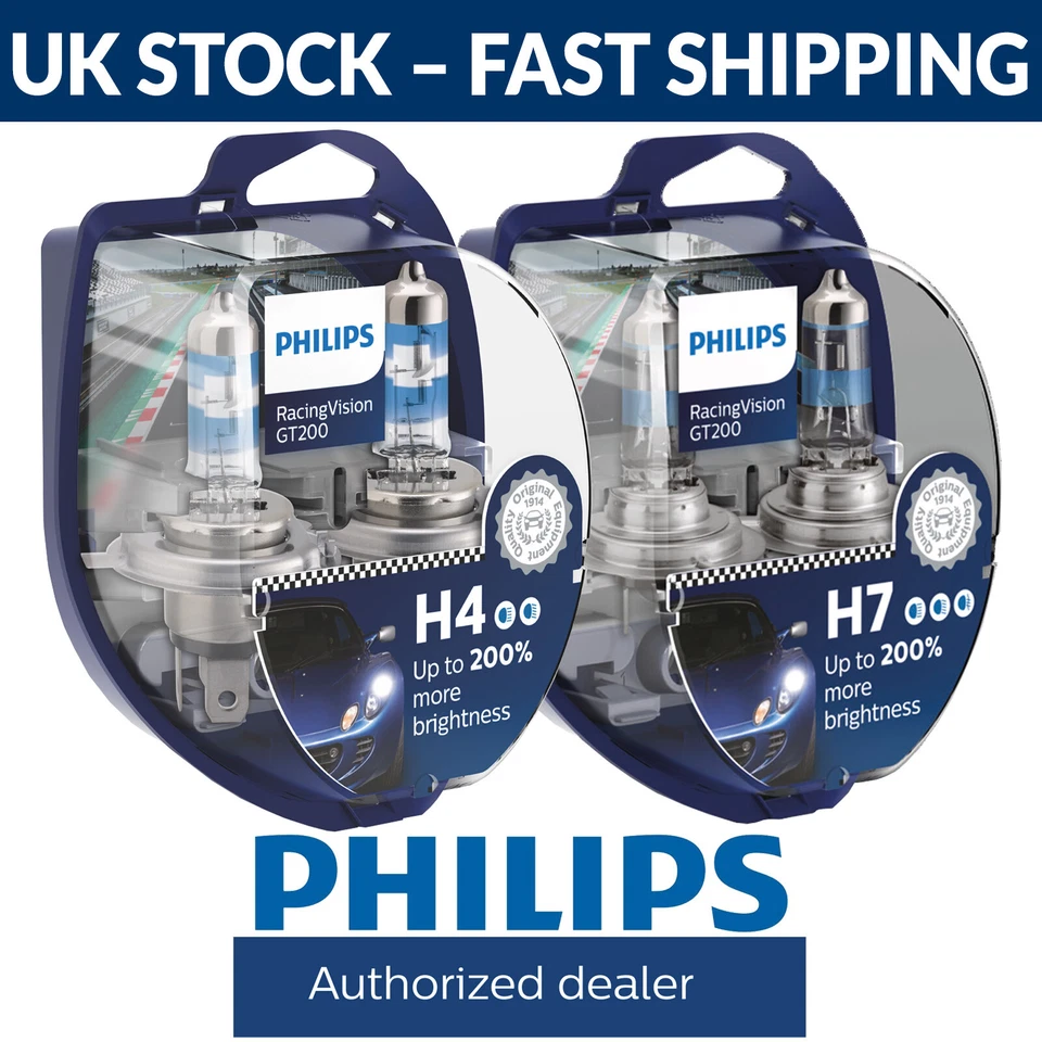 Philips RacingVision GT200 Racing Vision H4 H7 Car Headlight Bulbs Fittings - Image 1 of 1