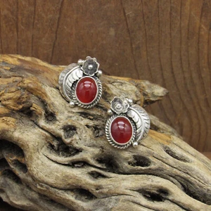 Navajo Silver and Carnelian Post Earrings Stamped Nakai+ - Picture 1 of 4