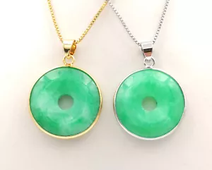 Collar Colgante Redondo Donut Círculo de Jade Verde Genuino 18 KGP Suerte Redondo - Imagen 1 de 10