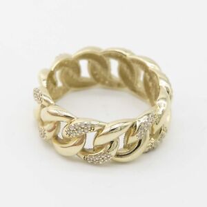 Unisex CZ Miami Cuban Link Ring Real Solid 10K Yellow Gold Size 10.5