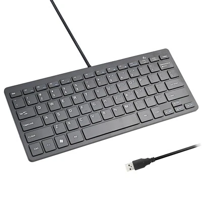 Teclado compacto ultra delgado mini USB con cable para PC Mac Laptop 78 teclas plateado negro Foto 1 de 4