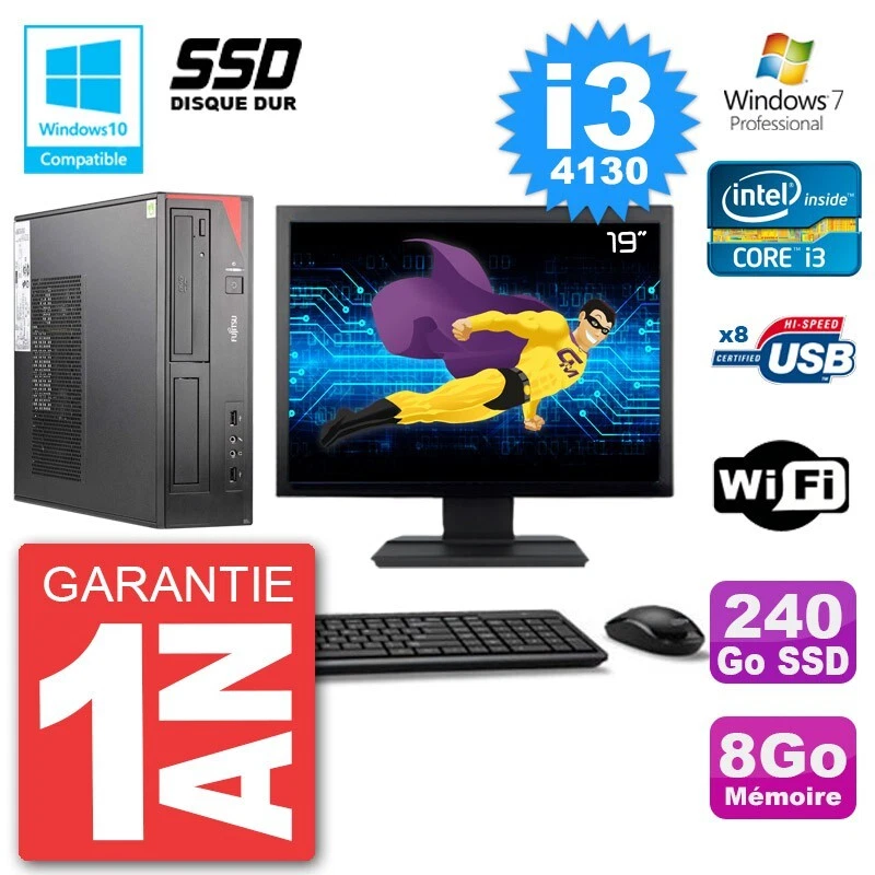 PC Fujitsu Esprimo E520 Pantalla 19" i3-4130 RAM 8Go SSD 240Go Nuevo DVD Wifi W7 - Imagen 1 de 1