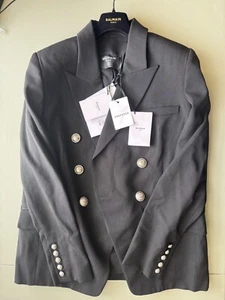 Balmain Women's Double Breasted Blazer Tailored Wool Silver Button Black Size 44 - Picture 1 of 6