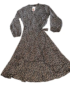 NWT Pretty Garden Wrap Dress Womens Small Black Pink Flowers Maxi Ruffle - Picture 1 of 18