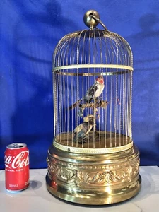Antique French Brass Cage Singing Automaton Birds Music Box,Key Wound,2 Birds - Picture 1 of 24