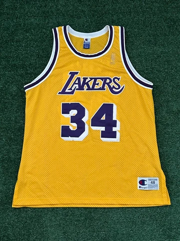 Authentic Lakers Shaquille O'Neal Champion Home Jersey 50th Gold Logo Size 48 Cover