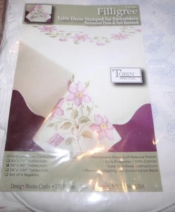 Tobin Stamped Tablecloth FILLIGREE Flowers 58" x 90" Cross Stitch & Embroidery - Picture 1 of 3