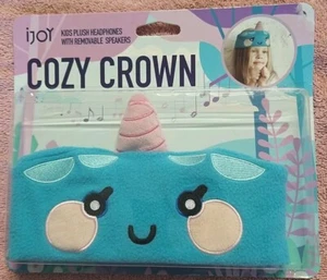 Kids ijoy Cozy Crown Plush Over Ear Headphones W Removable Speakers Blue Unicorn - Picture 1 of 2