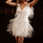 Womens Glitter Fringe Tassel Mini Dress Evening Cocktail Party Bodycon Ball Gown