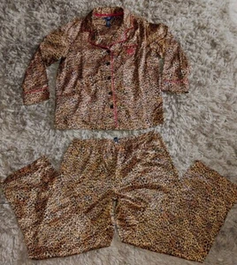 Chaps Leopard Animal Print Button Up Pajama Top & Pants Silk Feel Pajama Set - Picture 1 of 7