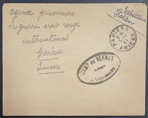 WW2 1941 concentration CAMP VARNET French Pyrenees red cross pris' war agency - Picture 1 of 3