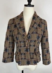 Chaqueta Blazer Vintage Y2K VALE LA PENA Patchwork Tweed Manga 2/XS Pata de Gallo Manga 3/4 - Imagen 1 de 13