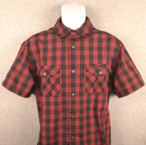 Camisa Bontrager Para Hombres Abotonada Manga Corta Grande Roja Negra A Cuadros - Imagen 1 de 7