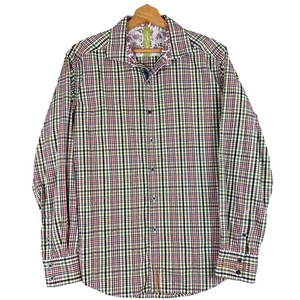 Robert Graham Shirt Sz L Green Plaid Long Sleeve Button Up Flip Cuff Paisley - Picture 1 of 10