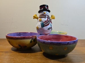 Sue Zipkin Sango Christmas Snowman Candy Dish Relish Multiple Uses Winter Fun - Picture 1 of 9