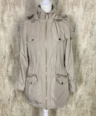 Abrigo de lluvia Michael Kors talla XSmall tostado cremallera completa con capucha chaqueta cortavientos clásica Foto 1 de 4