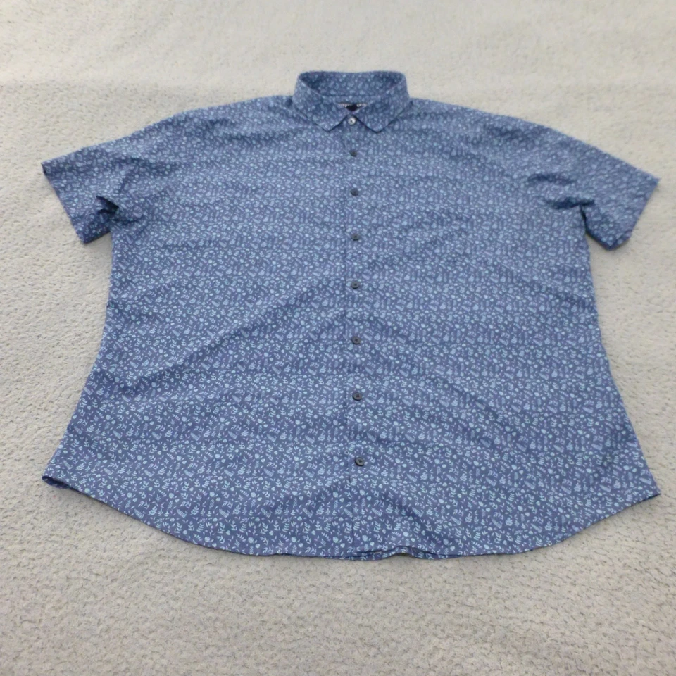 Mizzen Main Shirt Mens XXL Button Up Leeward Blue Stretch Performance Floral AOP - Image 1 of 4