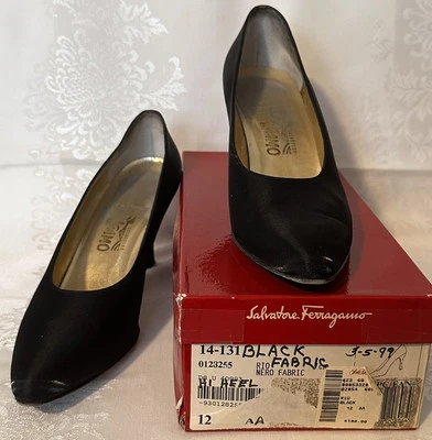 Salvatore Ferragamo RIO Heels Made in ITALY Black Nero Suede Shoes 12 AA Box - Image 1 of 4