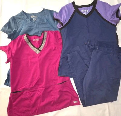 GREYS ANATOMY BY BARCO 4 PIECE SCRUBS Scrub TOP BOTTOMS SET Womens LARGE L - Image 1 of 4