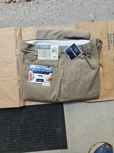 Klassische Herrenhose 2 HAGGER Kordeln 36 x 29 erweiterbare Taille Neu mit Etikett Kahki 2. Paar - Bild 1 von 8