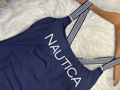 Traje de baño grande de una pieza Nautica para mujer azul marino liso espalda cruzada Foto 1 de 4