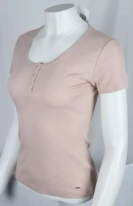 Guess Jeans Women's T Shirt Denise Ribbed Snap Henley M MediumVapor Rose - Picture 1 of 3