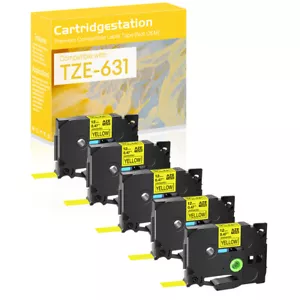 5PK 1/2" Compatible for Brother TZe-631 PT-E550W Black/Yellow Label Tape 12mm - Bild 1 von 9