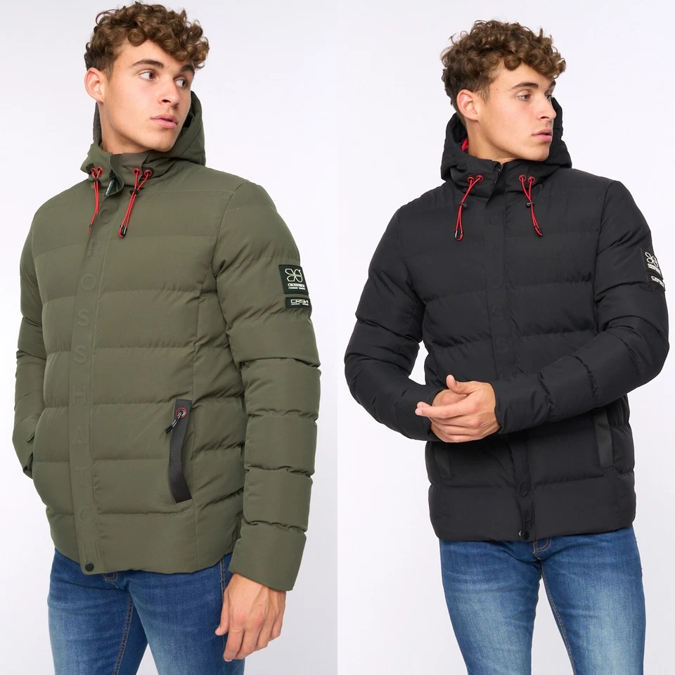 Men's Crosshatch Mid Length Coat Padded Hooded Winter Jacket - Image 1 of 1