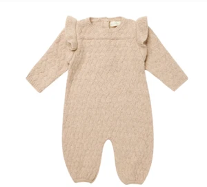NWT Quincy Mae Kids Girls 2 - 3 Toddler Long Sleeve Mira Knit Romper Beige $62 - Picture 1 of 5