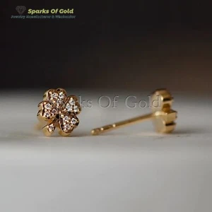 Aretes con motivo de trébol de diamantes naturales joyas minimalistas de oro amarillo de 14 k - Imagen 1 de 2