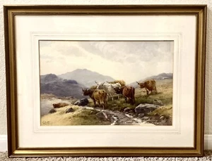 Tom Rowden 1902 Dartmoor Highland Cattle Watercolor Exeter UK w/ Provenance - Picture 1 of 7
